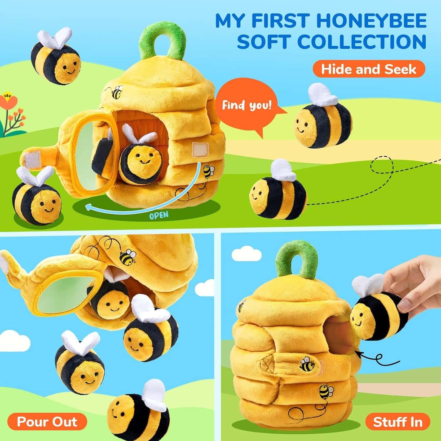 Baby Soft Collection - Interactive Sensory Beehive with 5 Adorable Bees