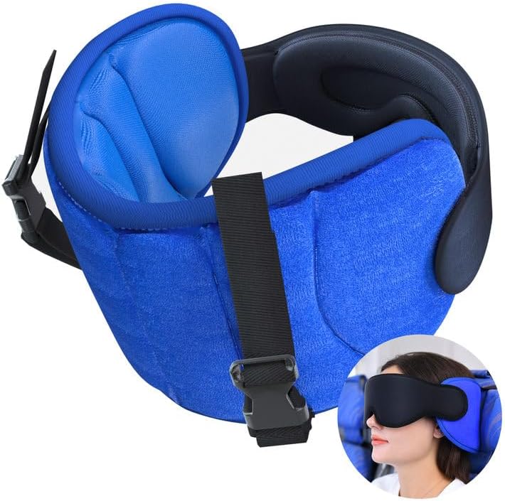 Travel Neck Pillow with Eye Mask – Ergonomic Memory Foam Pillow for Airplane & Car Travel