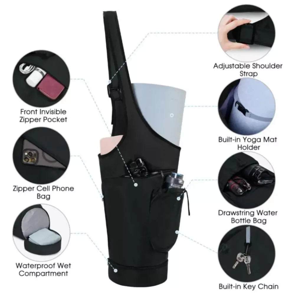 Yoga Mat Bag – Long Design with Waterproof Pocket and Bottle Holder