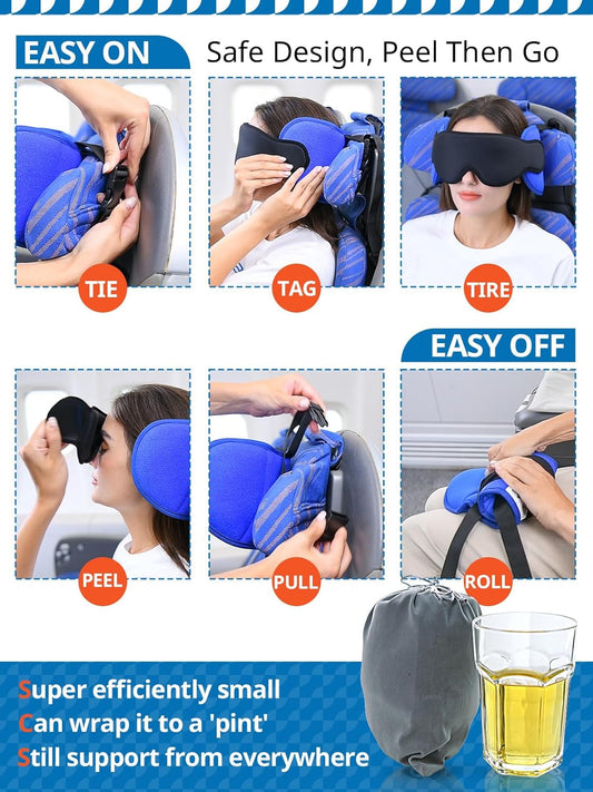 Travel Neck Pillow with Eye Mask – Ergonomic Memory Foam Pillow for Airplane & Car Travel