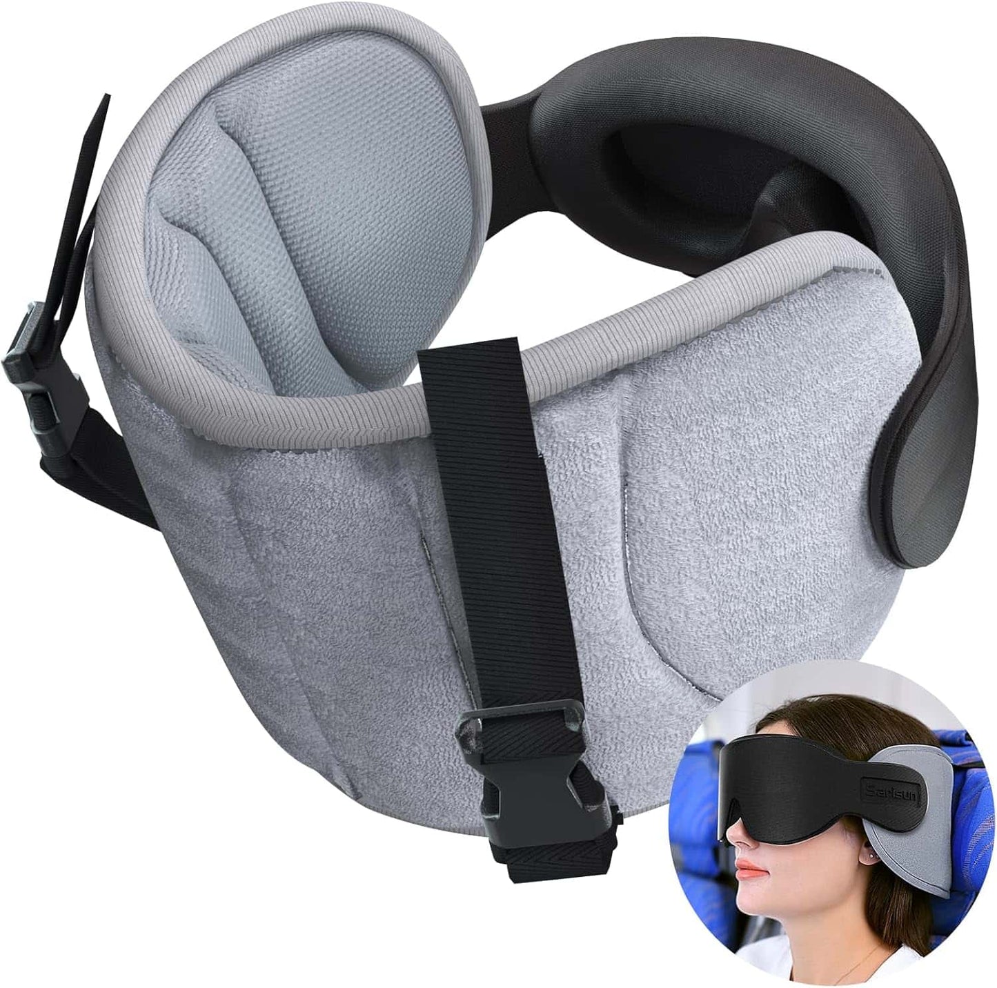 Travel Neck Pillow with Eye Mask – Ergonomic Memory Foam Pillow for Airplane & Car Travel
